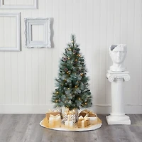 Nearly Natural Foot Frosted Pine With Pine Cones And Bendable Branches And Clear Lights Pre-Lit Christmas Tree
