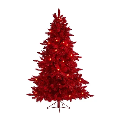 Nearly Natural 6 Foot Fir With 748 Bendable Branches And 350 Red Lights And 33 Globe Bulbs Pre-Lit Christmas Tree