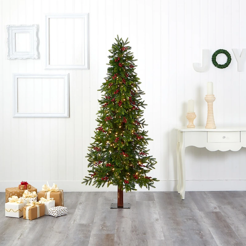 Nearly Natural 6 Foot Fir With Berries And 415 Bendable Branches And 250 Multi-Color (Multifunction) Led Lights Pre-Lit Christmas Tree