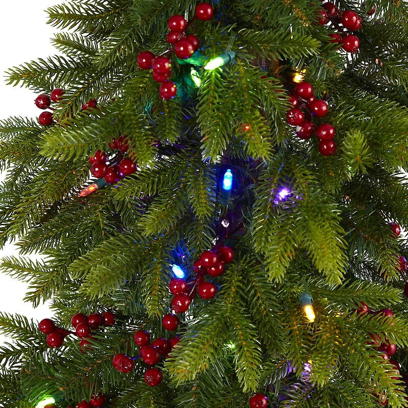 Nearly Natural 6 Foot Fir With Berries And 415 Bendable Branches And 250 Multi-Color (Multifunction) Led Lights Pre-Lit Christmas Tree
