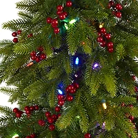 Nearly Natural 6 Foot Fir With Berries And 415 Bendable Branches And 250 Multi-Color (Multifunction) Led Lights Pre-Lit Christmas Tree