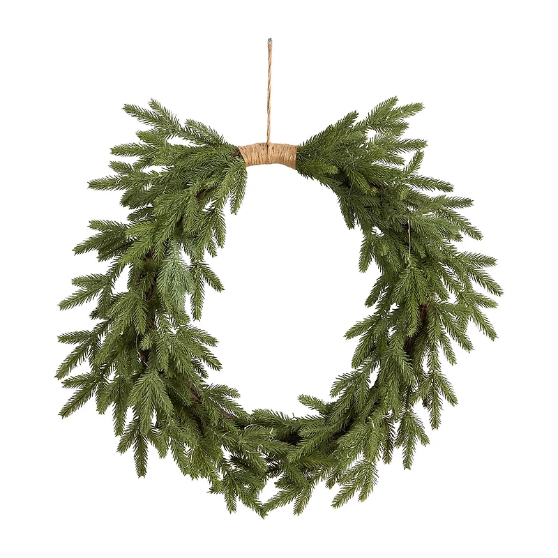 Nearly Natural 24" Holiday Christmas Pre-Lit Cascading Pine Indoor Pre-Lit Christmas Wreath