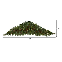 Nearly Natural 6ft. Christmas Swag With 50 Led Lights; Berries And Pine Cones Pre-Lit Swag