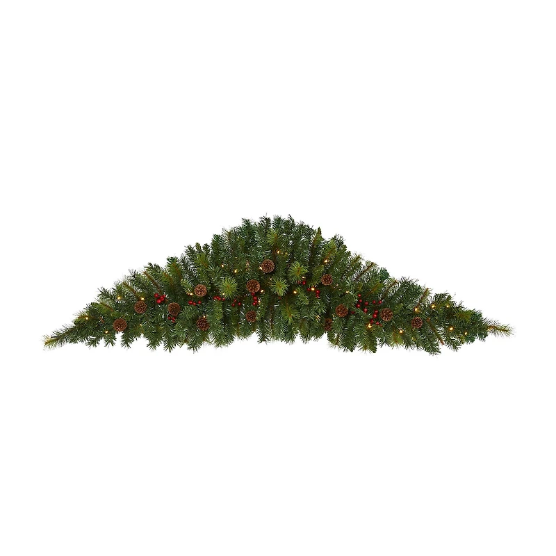 Nearly Natural 6ft. Christmas Swag With 50 Led Lights; Berries And Pine Cones Pre-Lit Swag