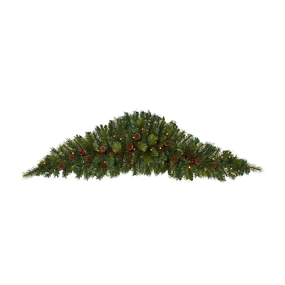 Nearly Natural 6ft. Christmas Swag With 50 Led Lights; Berries And Pine Cones Pre-Lit Swag