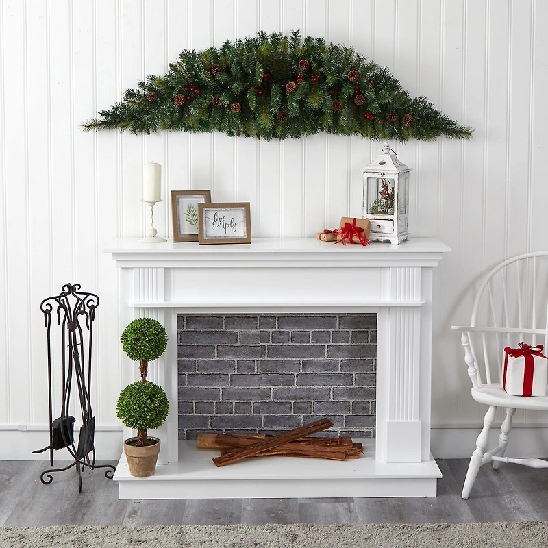 Nearly Natural 6ft. Christmas Swag With 50 Led Lights; Berries And Pine Cones Pre-Lit Swag