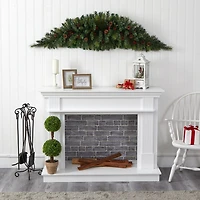 Nearly Natural 6ft. Christmas Swag With 50 Led Lights; Berries And Pine Cones Pre-Lit Swag