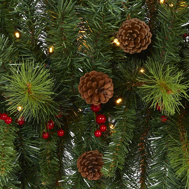 Nearly Natural 6ft. Christmas Swag With 50 Led Lights; Berries And Pine Cones Pre-Lit Swag