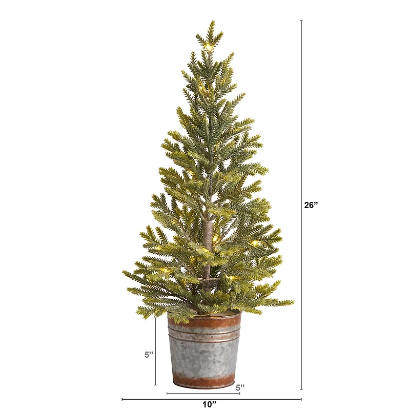 Nearly Natural 26" Natural Look Pine In Rustic Metal Planter Pre-Lit Christmas Tree