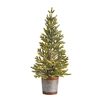 Nearly Natural 26" Natural Look Pine In Rustic Metal Planter Pre-Lit Christmas Tree