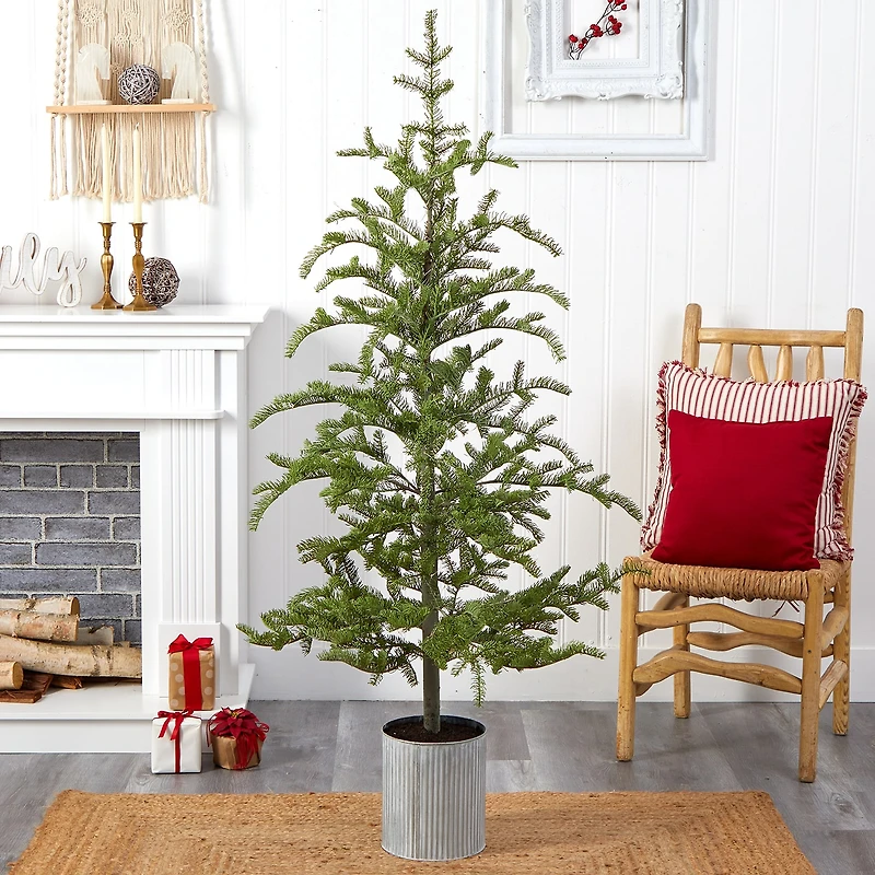 Nearly Natural Christmas In Decorative Planter With 150 Lights 5 1/2 Foot Pre-Lit Pine Christmas Tree