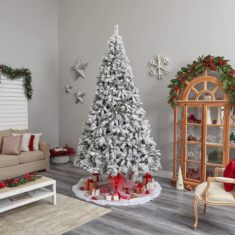 Nearly Natural 10 Foot West Virginia Flocked Fir With 1680 Tips And 800 Clear Led Lights Pre-Lit Christmas Tree
