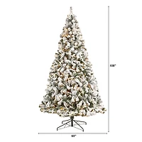Nearly Natural 9 Foot  West Virginia Flocked Fir With 650 Clear Led Lights And 1320 Bendable Branches Pre-Lit Christmas Tree