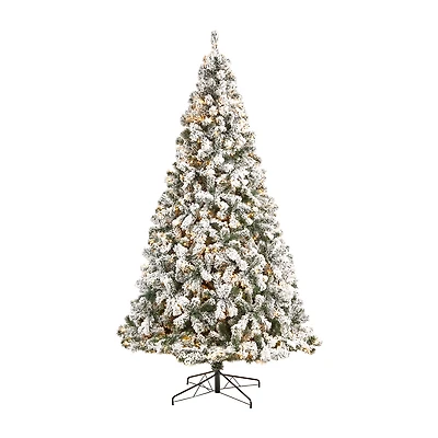 Nearly Natural 9 Foot  West Virginia Flocked Fir With 650 Clear Led Lights And 1320 Bendable Branches Pre-Lit Christmas Tree