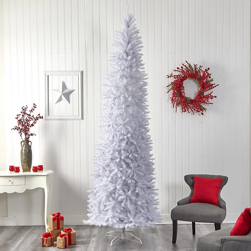 Nearly Natural 10 Foot White Fir With 2420 Bendable Branches And 800 Warm White Led Lights Pre-Lit Christmas Tree