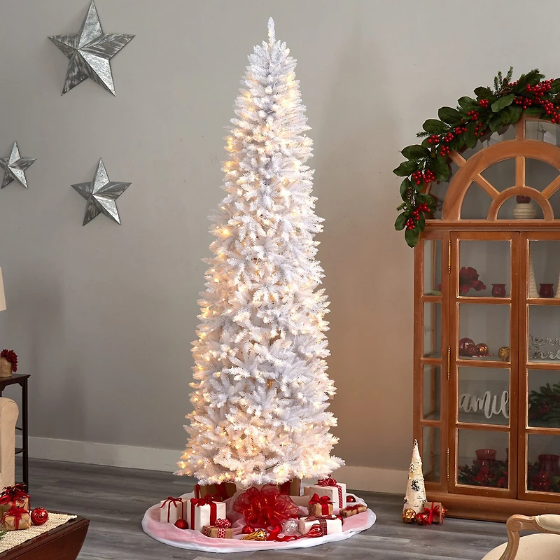 Nearly Natural 9 Foot Slim White Fir Pre-Lit Christmas Tree