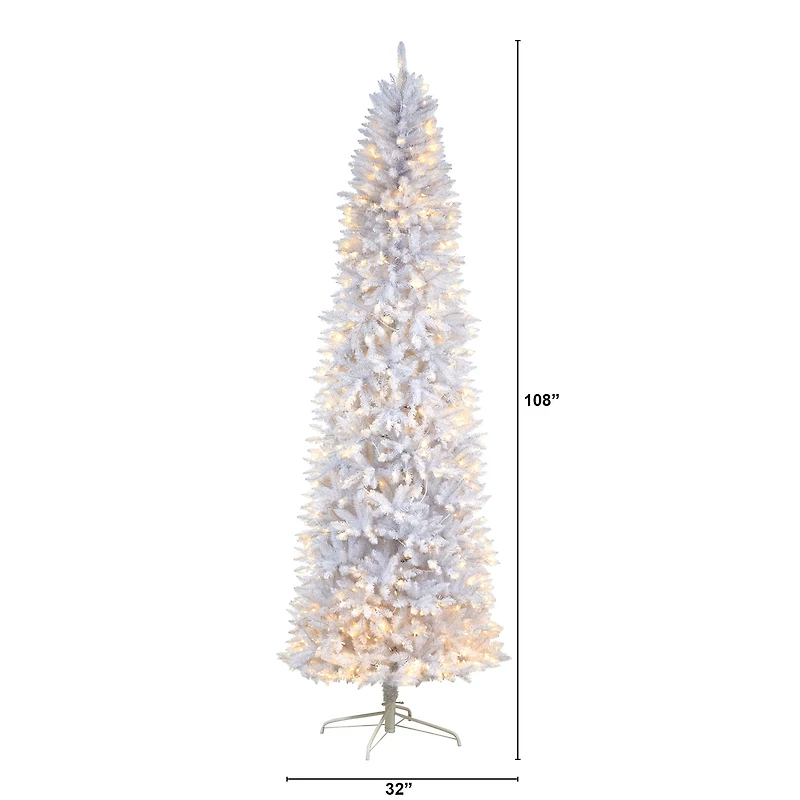 Nearly Natural 9 Foot Slim White Fir Pre-Lit Christmas Tree