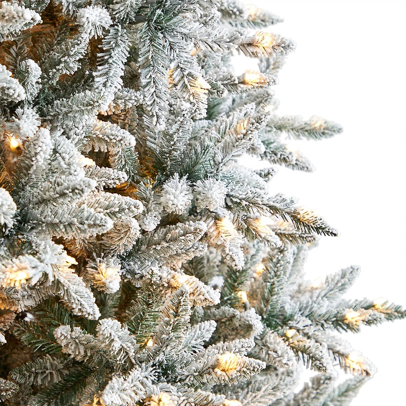 Nearly Natural 8 Foot West Virginia Flocked Spruce With 1856 Bendable Branches And 600 Clear Lights Pre-Lit Christmas Tree