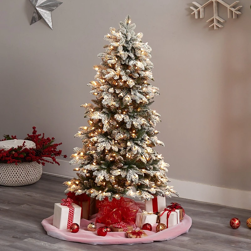 Nearly Natural Foot North Carolina Flocked Fir With Bendable Branches And Warm White Lights Pre-Lit Christmas Tree
