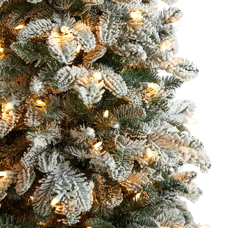 Nearly Natural Foot North Carolina Flocked Fir With Bendable Branches And Warm White Lights Pre-Lit Christmas Tree