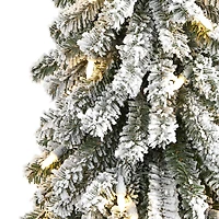 Nearly Natural 2 Foot Grand Flocked Pine On Natural Trunk With 111 Bendable Branches And 35 Clear Lights Pre-Lit Christmas Tree