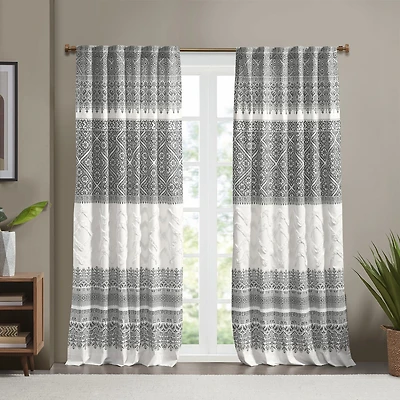 INK+IVY Mila 50"W X 84"L Cotton Printed With Chenille Detail And Lining Rod Pocket Light-Filtering Single Curtain Panel
