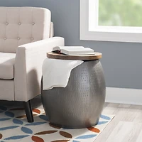Kirkglen Wood and Glass Drum Side Table