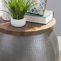Kirkglen Wood and Glass Drum Side Table