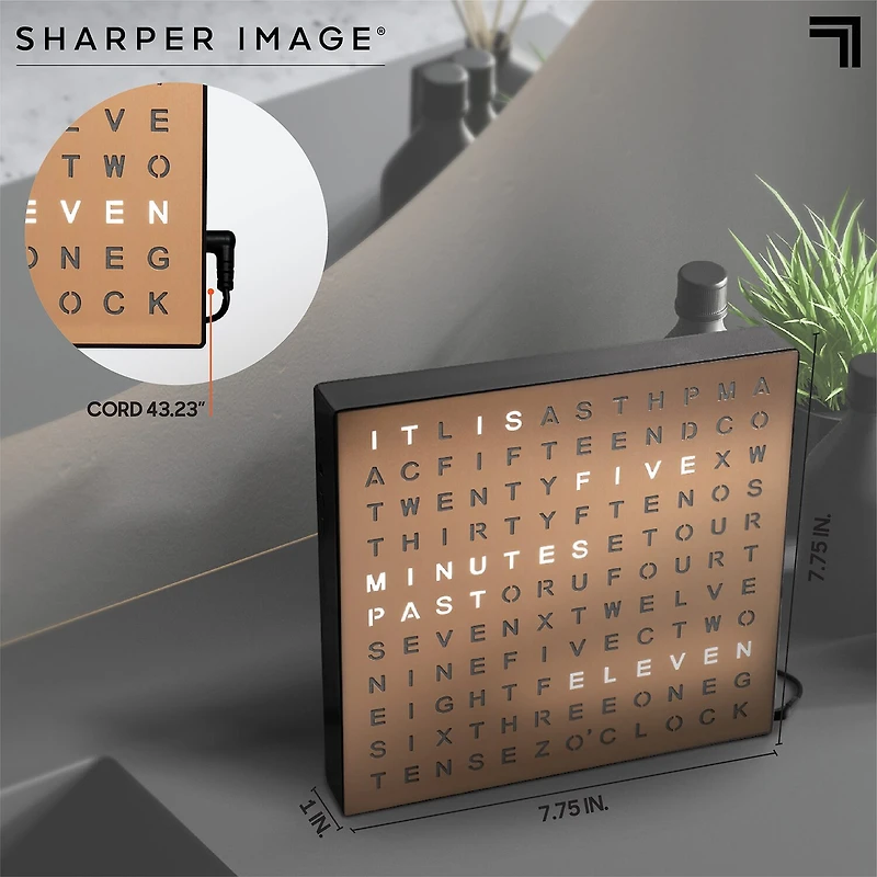 Sharper Image 8" Copper Electronic Word Clock with LED Light Display
