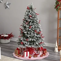 Nearly Natural 6 Foot Snow Tipped Flocked Fir With Berries And 906 Bendable Branches And 200 Led Lights And 50 Led Globe Lights Pre-Lit Christmas Tree