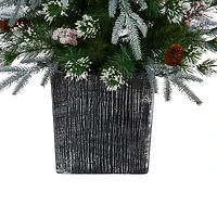 Nearly Natural 4 Foot Frosted Fir In Decorative Planter With Berries And 105 Led Lights Pre-Lit Christmas Tree