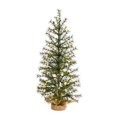 Nearly Natural 3 Foot Pine In A Burlap Base With 50 Clear Led Lights Pre-Lit Christmas Tree