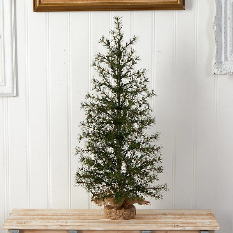 Nearly Natural 3 Foot Pine In A Burlap Base With 50 Clear Led Lights Pre-Lit Christmas Tree