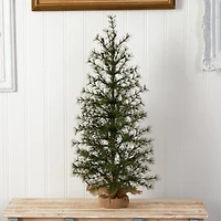 Nearly Natural 3 Foot Pine In A Burlap Base With 50 Clear Led Lights Pre-Lit Christmas Tree