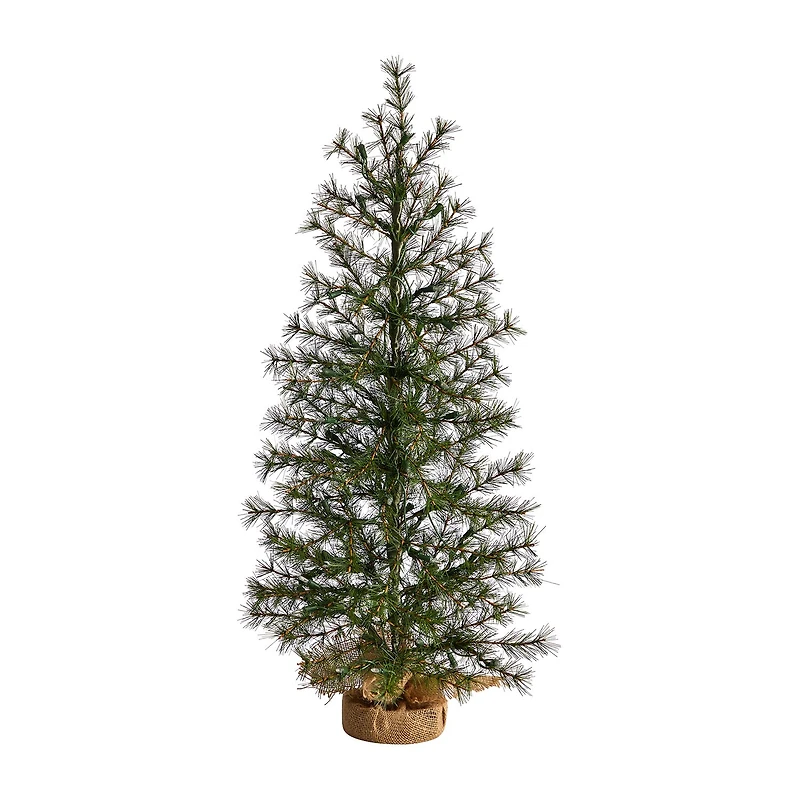Nearly Natural 3 Foot Pine In A Burlap Base With 50 Clear Led Lights Pre-Lit Christmas Tree