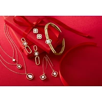 Bijoux Bar Delicates Rose Tone Pave Framed Glass 11.8mm Square Stud Earrings