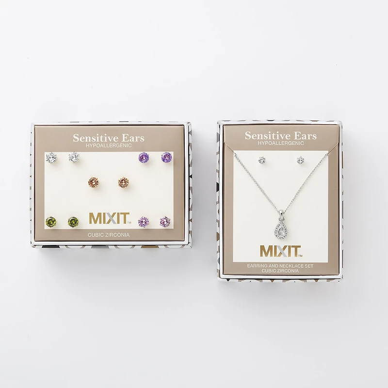 Mixit Hypoallergenic Womens Multi Color Cubic Zirconia Round Hypoallergenic 5 Pair Earring Set