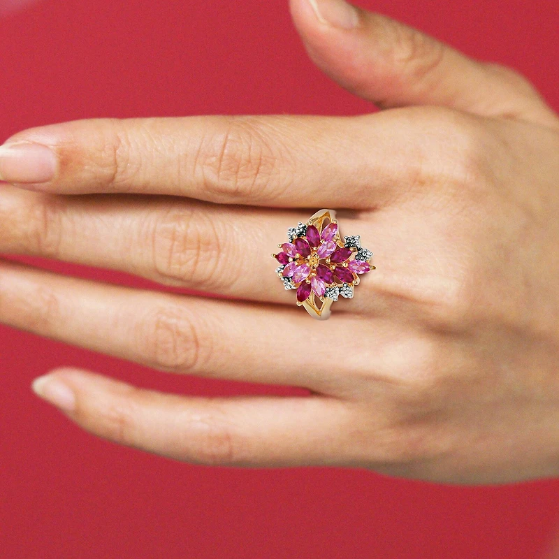 14K Gold over Silver Lab-Created Gemstone Flower Ring