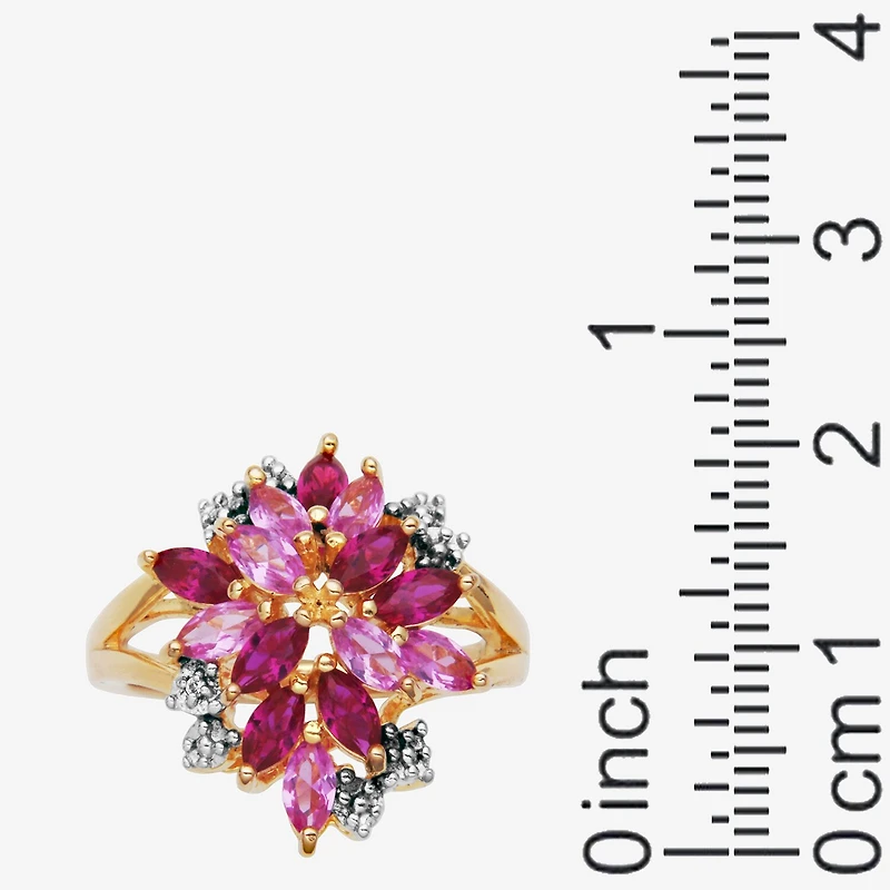 14K Gold over Silver Lab-Created Gemstone Flower Ring
