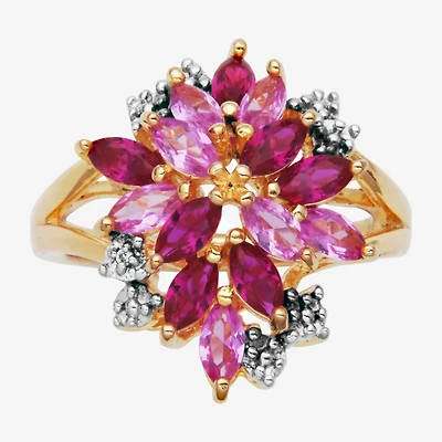 14K Gold over Silver Lab-Created Gemstone Flower Ring