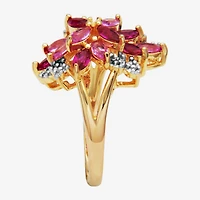 14K Gold over Silver Lab-Created Gemstone Flower Ring