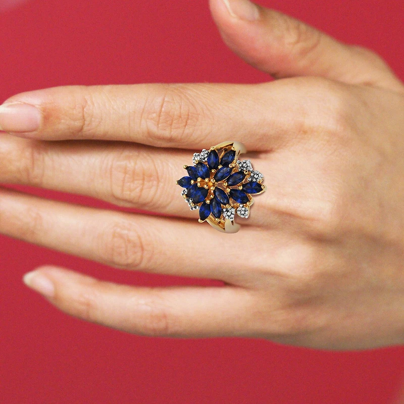 14K Gold over Silver Lab-Created Gemstone Flower Ring
