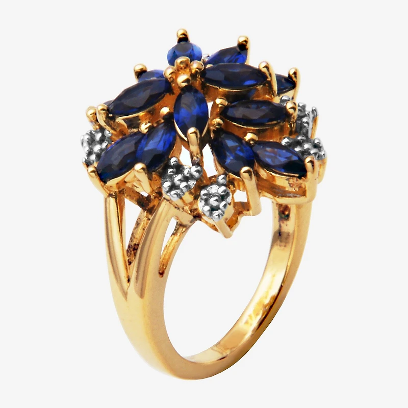 14K Gold over Silver Lab-Created Gemstone Flower Ring
