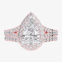 G-H / Si1-Si2) Womens / CT. T.W. Lab Grown White Diamond 14K Gold Pear Side Stone Halo Bridal Set