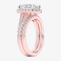 (G-H / Si1-Si2) Womens 1 5/8 CT. T.W. Lab Grown White Diamond 14K Gold Oval Side Stone Halo Bridal Set