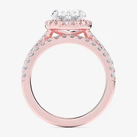 G-H / Si1-Si2) Womens CT. T.W. Lab Grown White Diamond 14K Gold Oval Side Stone Halo Bridal Set