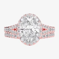 G-H / Si1-Si2) Womens CT. T.W. Lab Grown White Diamond 14K Gold Oval Side Stone Halo Bridal Set