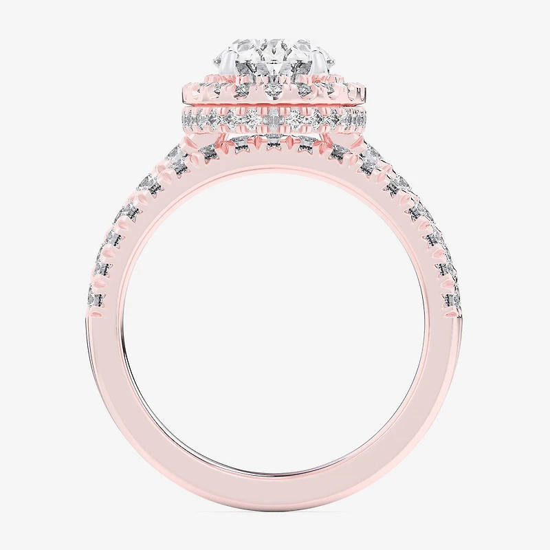 G-H / Si1-Si2) Womens / CT. T.W. Lab Grown White Diamond 14K Gold Oval Side Stone Halo Bridal Set