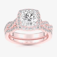 (G-H / Si1-Si2) Womens 2 3/4 CT. T.W. Lab Grown White Diamond 14K Gold Round Side Stone Halo Bridal Set