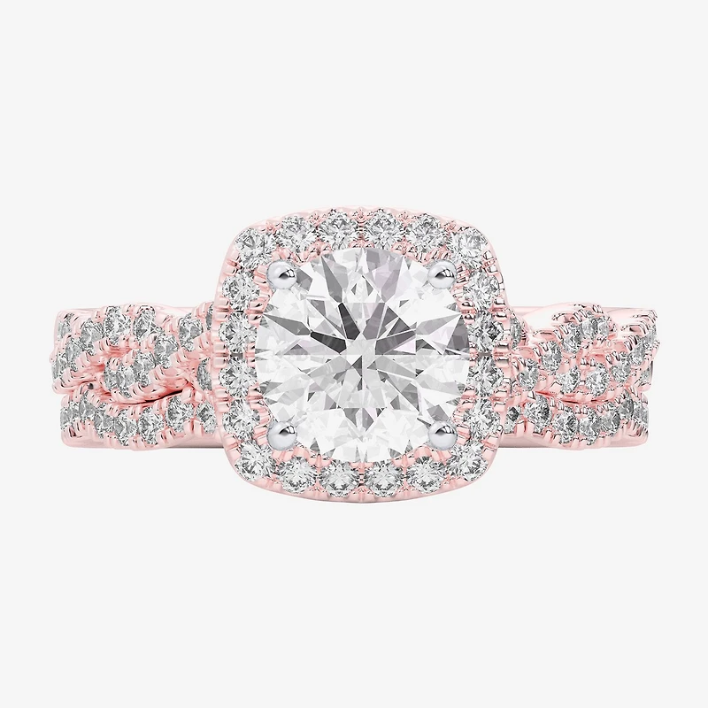 (G-H / Si1-Si2) Womens 2 3/4 CT. T.W. Lab Grown White Diamond 14K Gold Round Side Stone Halo Bridal Set